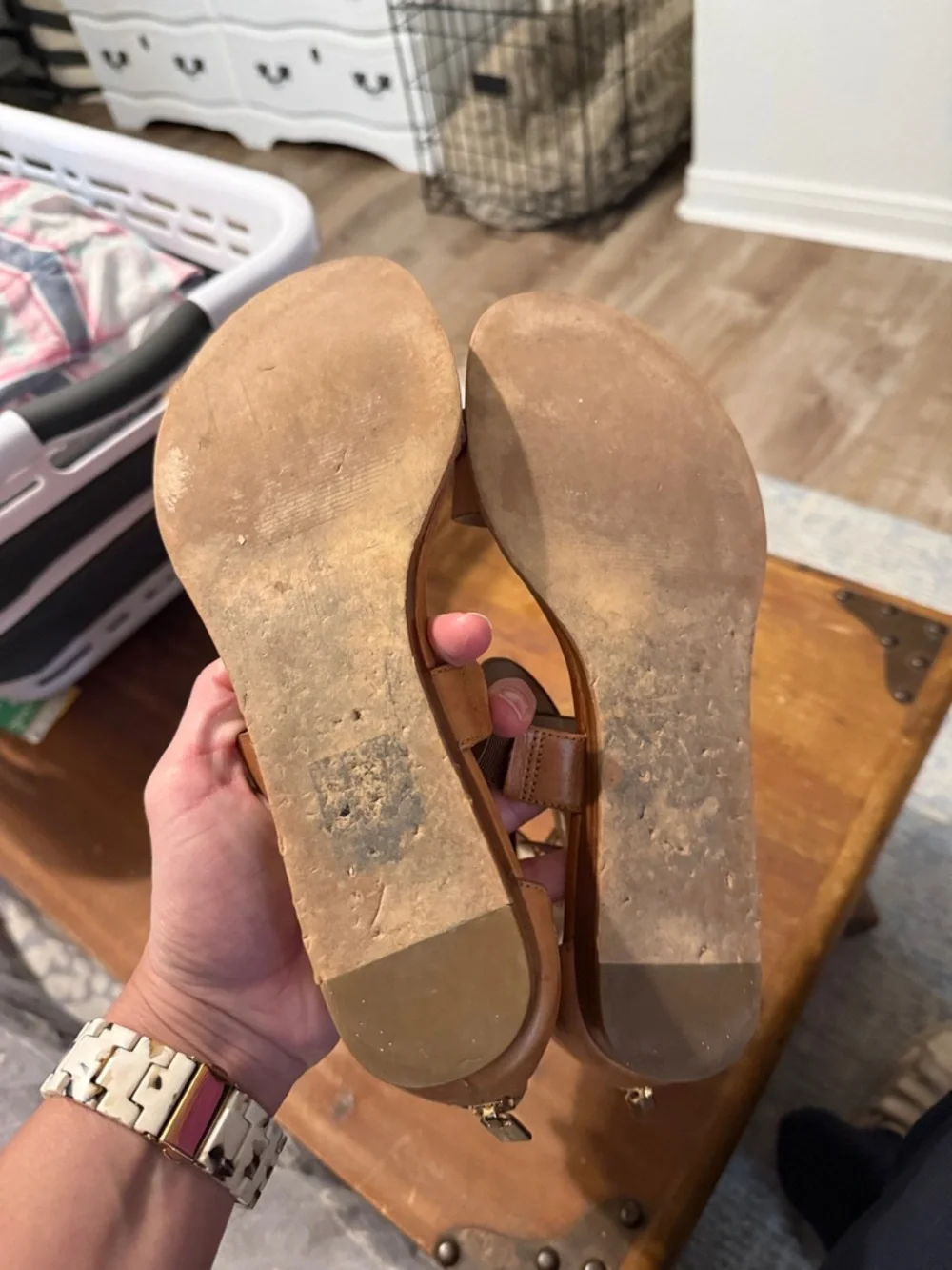 Michael Kors Brown Leather Strappy Wedge Sandals - Picture 3 of 3